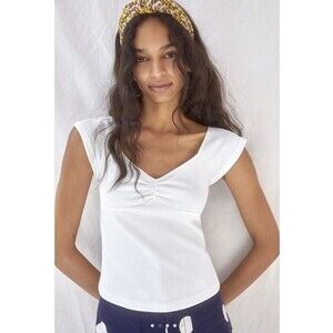 Maeve Anthropologie Crop Top XL White Textured Knot Front Sleeveless Square Neck